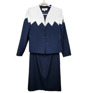 Vintage Adolf Schuman for Lilli Ann Skirt Set Navy Two Tone Yoke Women's Medium